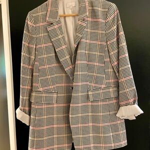 LOFT Plaid Blazer with Pink Highlights